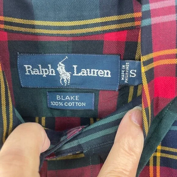 Ralph Lauren Vintage Blake Button Down Blue Multi Plaid Long Sleeve Shirt Men S - Picture 6 of 7
